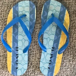 Coach blue and yellow flip flops